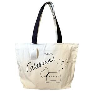 NWT Radley London Celebrate Scottie Dog White Canvas Top Zip Tote Bag